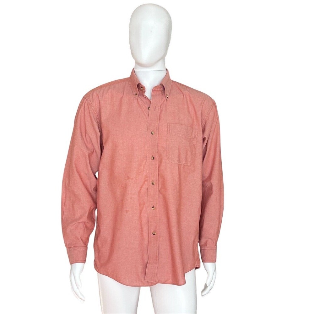 L.L.Bean Oxford Button-Down Shirt Men's Size M Red Long Sleeve Solid - Picture 3 of 8